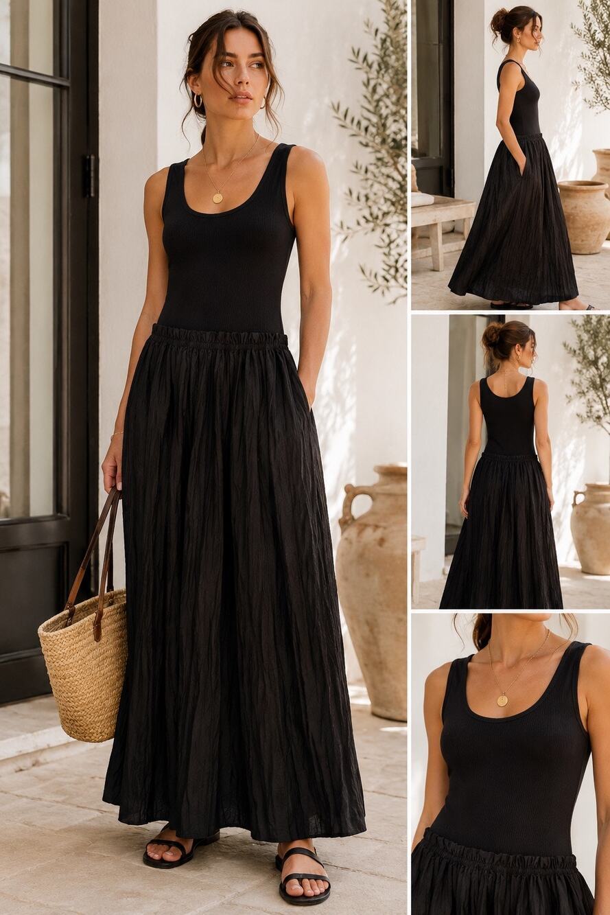 J.Crew Black Mixed Media Ribbed Tank Maxi Dress XXS Cotton Capsule Quiet Luxury